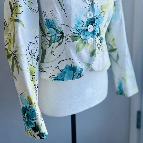 Vintage Simon Chang White Botanical Tailored Jacket with Sculpted Seams – US 4P - Picture 3 of 14